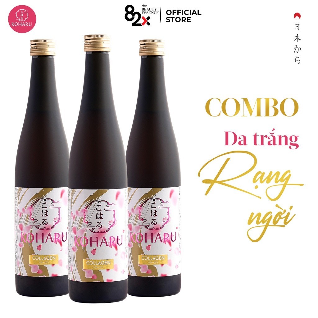 Ảnh Combo "MỸ NHÂN KHÔNG TUỔI" Gồm 3 Chai Nước Uống 82X Koharu Collagen Chứa 48.000mg Collagen Ngừa Lão Hoá 500ml/Chai 3