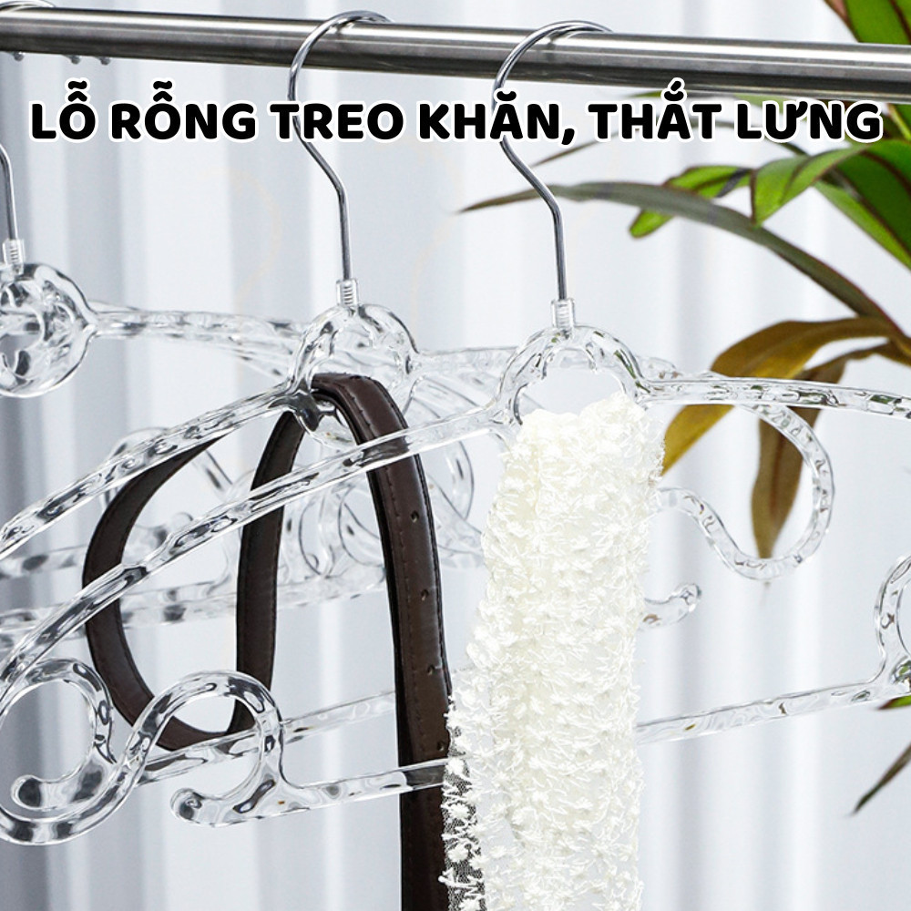 Móc Treo Quần Áo Combo 10 Chiếc Chống Trượt Vân Kim Cương Trong Suốt Sang Chảnh, Mắc Áo Xoay 360