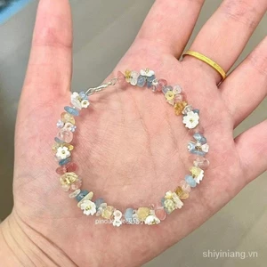 Mùa Hè Ngọt Ngào Nữ Tính Nhiều Màu Sắc Pha Lê Dây Hạt Vòng Tay Dopamine Hoa Ngọc Trai Vòng Tay Thiết Kế Đặc Biệt Trang Trí