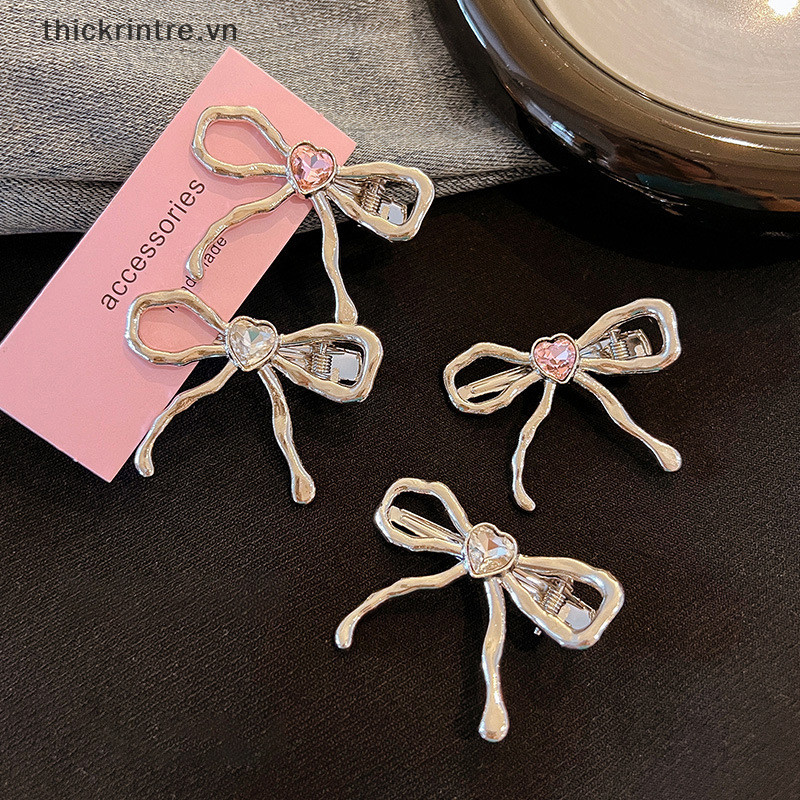 Thi Kim Loại Nơ Trái Tim Pha Lê Barrettes Kẹp Tóc Nữ Thanh Lịch Bên Nổ Mỏ Vịt Kẹp Nữ Cô Gái Kẹp Tóc Phụ Kiện Tóc VN