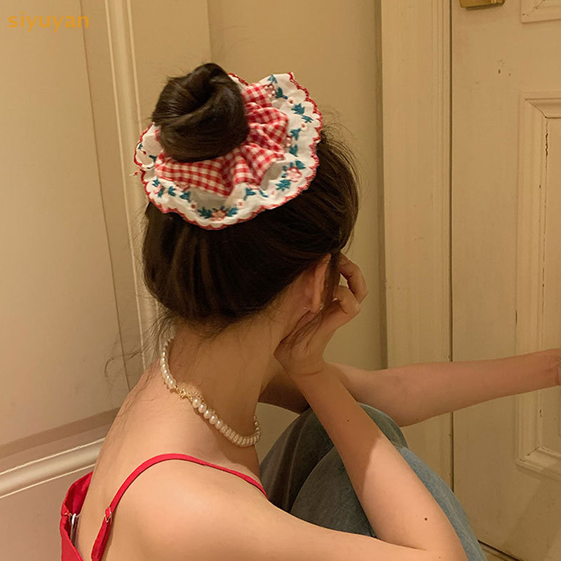Siyuyan Đẹp Lớn Thêu Scrunchies Co Giãn Dây Buộc Tóc Nữ Ngọt Ngào Phụ Kiện Tóc Đuôi Ngựa Giá Đỡ Dây VN