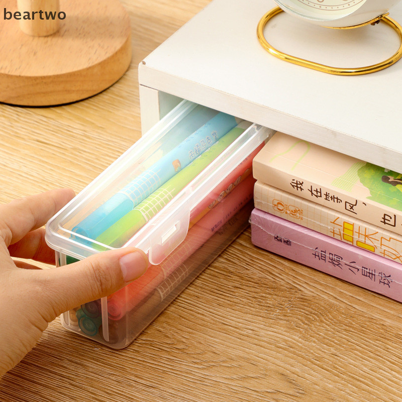 < Beartwo > Hộp bút chì trong suốt Nhựa al Văn phòng phẩm Hộp đựng văn phòng phẩm Bút sắp xếp Đồ dùng lưu trữ Đẹp