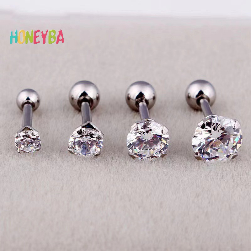 < Honeyba > 1 Cái 4 Prong Bông Tai Đính Kim Cương Giả Dành Cho Nữ / Nam Tragus Sụn Tiêu Chuẩn Lobe Trang Sức Quà Tặng