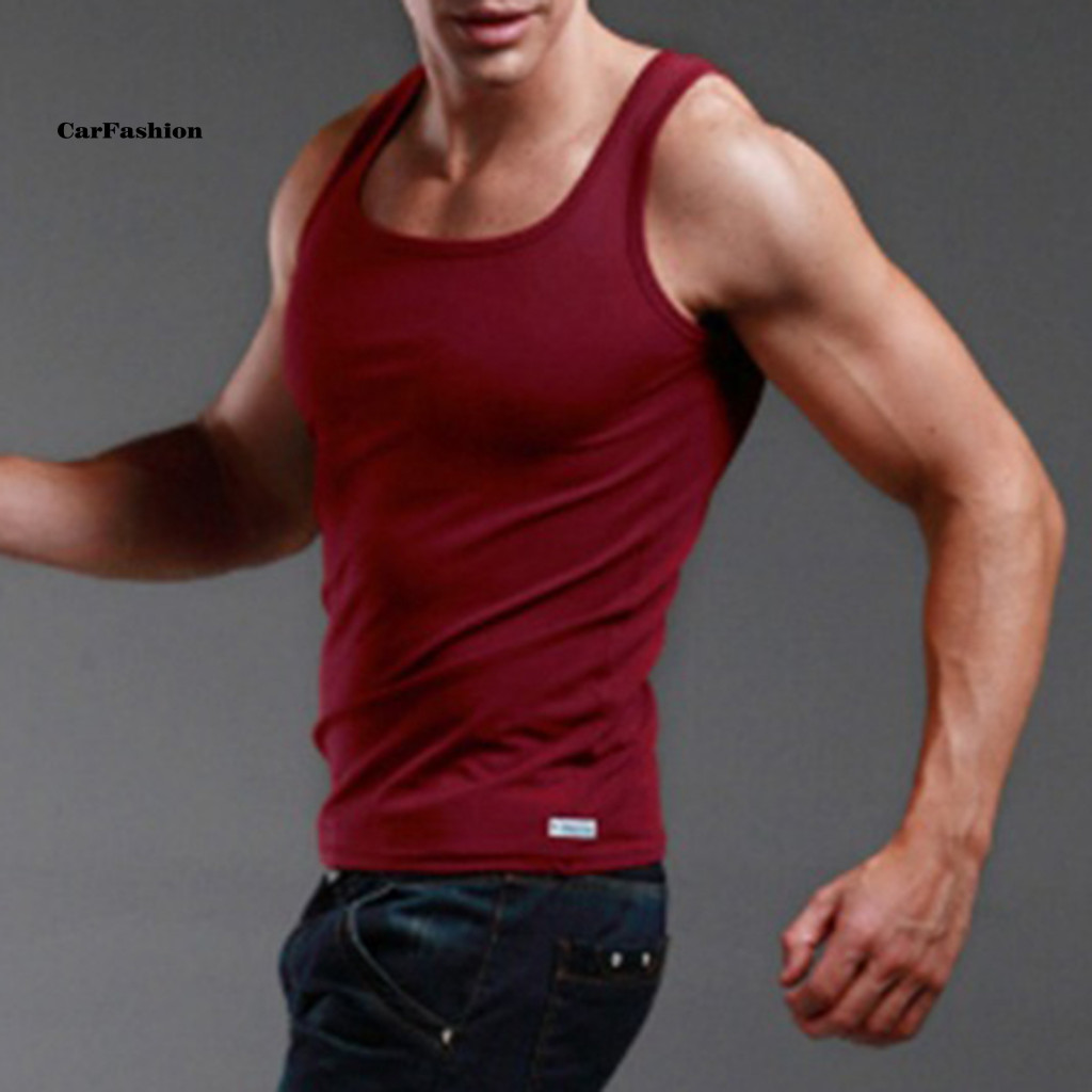 < Carfashion > Áo Vest Thể Hình Không Tay Nam Cổ Vuông Tank Top Nam Slim Fit Thoáng Khí Áo Vest Thể Thao Cho Chạy Bộ Tập Gym Mềm Hấp Thụ Mồ Hôi Áo Lót Đông Nam Asi