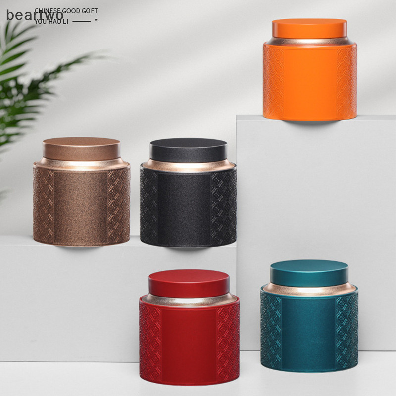 < Beartwo > Hộp đựng đồ di động dập nổi Hộp thiếc trà Caddy Kung Fu Trà kín có thể sấy khô Bộ sưu tập trái cây đẹp Bao bì lưu trữ
