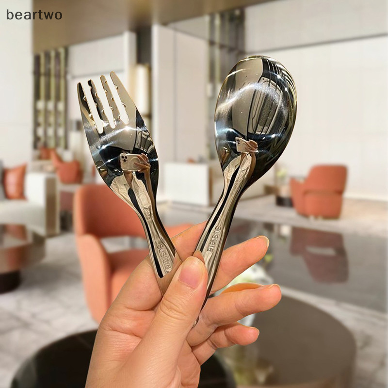 < Beartwo > Thìa Tròn Thép Không Gỉ Lưới Đỏ Vàng Bữa Tối Tay Cầm Dài Khuấy Thìa Tráng Miệng Cho Phụ Kiện Nhà Bếp Tiện Ích Đẹp