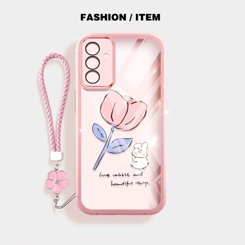 YBD Phim Hoạt Hình INS Phong Cách Ốp Lưng Điện Thoại Samsung Galaxy A56 A26 A16 A55 A35 A13 A04S A05S A14 A15 A24 A25 A34 A54 4G 5G Đơn Giản Họa Tiết Thỏ Hoa Tulip Vỏ Trong Suốt
