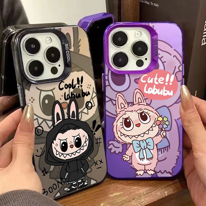 Dành Cho iPhone 16 11 12 13 14 15 Pro Max iPhone XR X XS Max 7 8 Plus SE2020 2022 Phim Hoạt Hình Hot Labubupu Graffiti Sang Trọng Mạ IMD Kim Loại Bìa Cứng