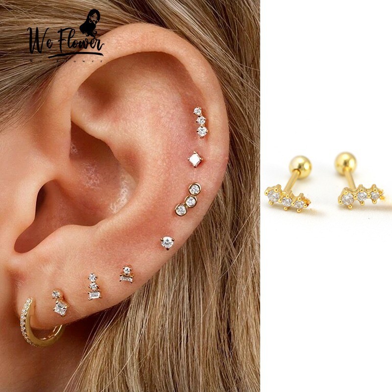 WeFlower Thanh Lịch 14K Vàng Lấp Lánh Pha Lê Ngôi Sao Vít Bông Tai Dành Cho Nữ Không Gây Dị Ứng Xuyên Tai Đinh Trang Sức