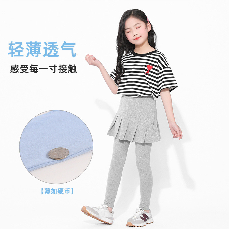 Mùa Xuân Mùa Hè Phong Cách Mới Bé Gái Cotton Nguyên Chất Culottes Giả Hai Mảnh Quần Legging Mỏng Phong Cách Bé Gái Mặc Bên Ngoài Quần Dài 100-150 Kích Thước OWLV