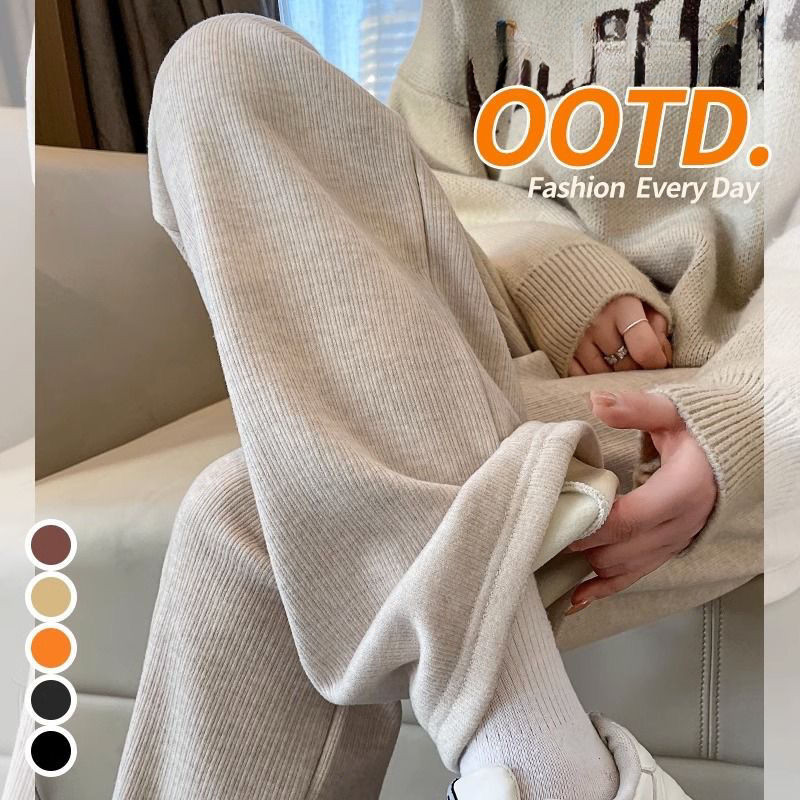 Quần ỐNg RộNg quần giữ nhiệt dệt kim quần thường ngày ống đứng dày dặn lót nhung rộng rãi