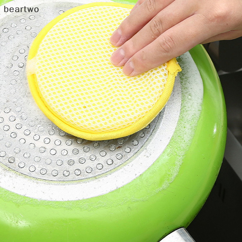 < Beartwo > 3 / 10 Chiếc Miếng Bọt Biển Rửa Bát Hai Mặt Bàn Chải Rửa Bát Chảo Nồi Rửa Bát Bọt Biển Vệ Sinh Gia Đình Dụng Cụ Nhà Bếp Có Thể Tái Sử Dụng Đẹp