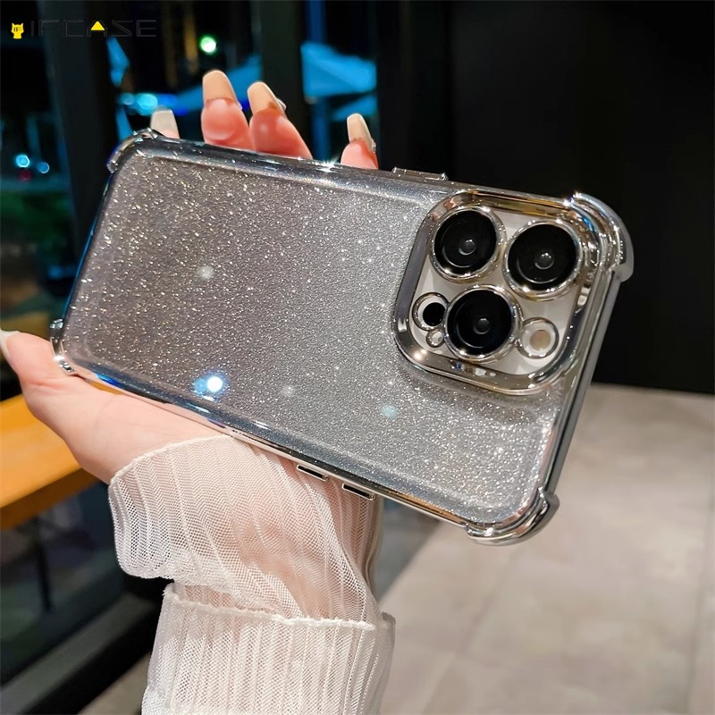 Dành Cho iQOO Z9 Turbo Z9x Z7i Z6 Pro Lite U3 U3x U1x Ốp Điện Thoại Gradient Mạ Sáng Bóng Lấp Lánh Sang Trọng Cô Gái Túi Khí Chống Rơi Vỏ Mềm Chống Sốc Ốp Lưng