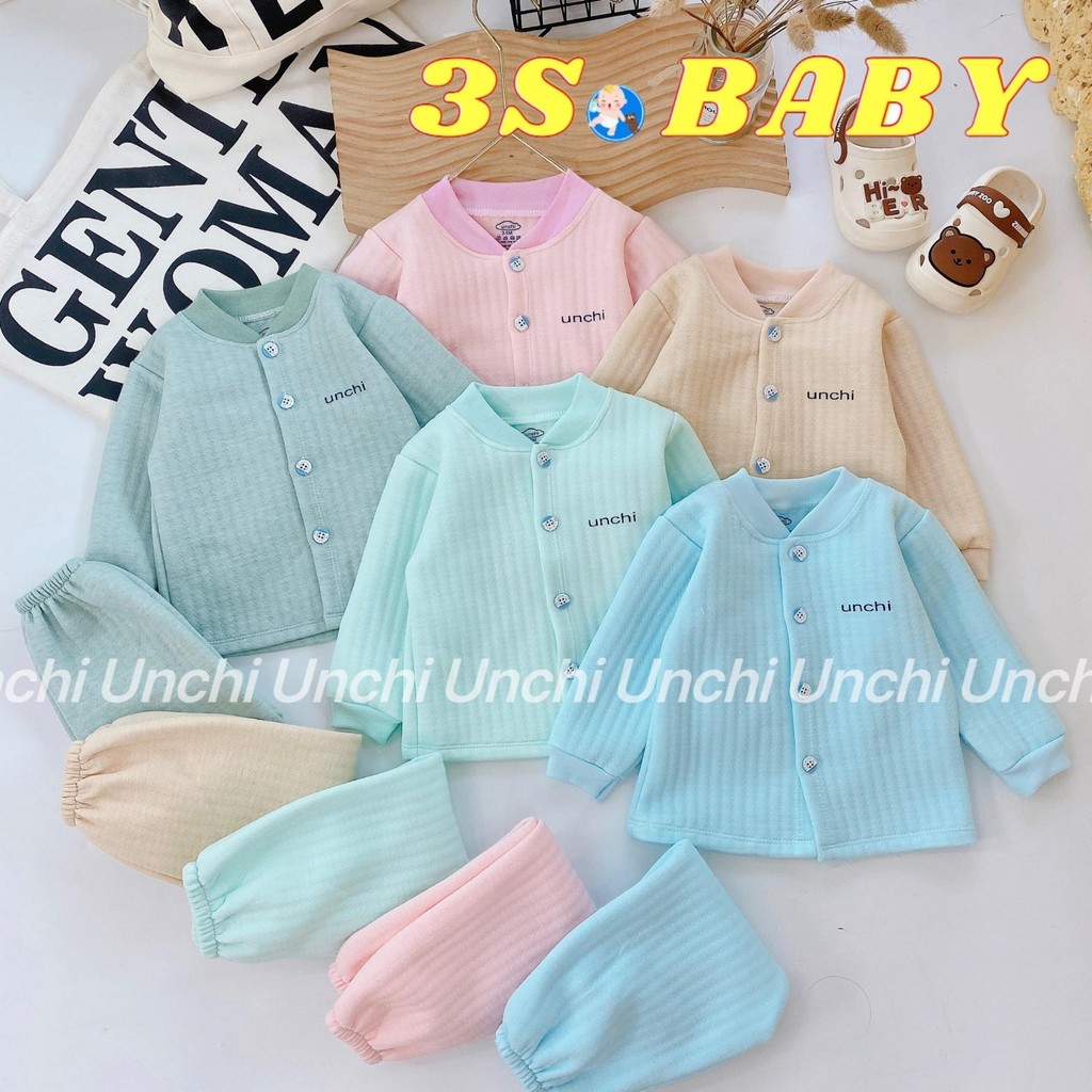 Bộ quần áo dài tay Unchi vải xốp trần bông co giãn 4 chiều cho bé trai bé gái từ 4-14kg, nhiều màu lựa chọn - HD05