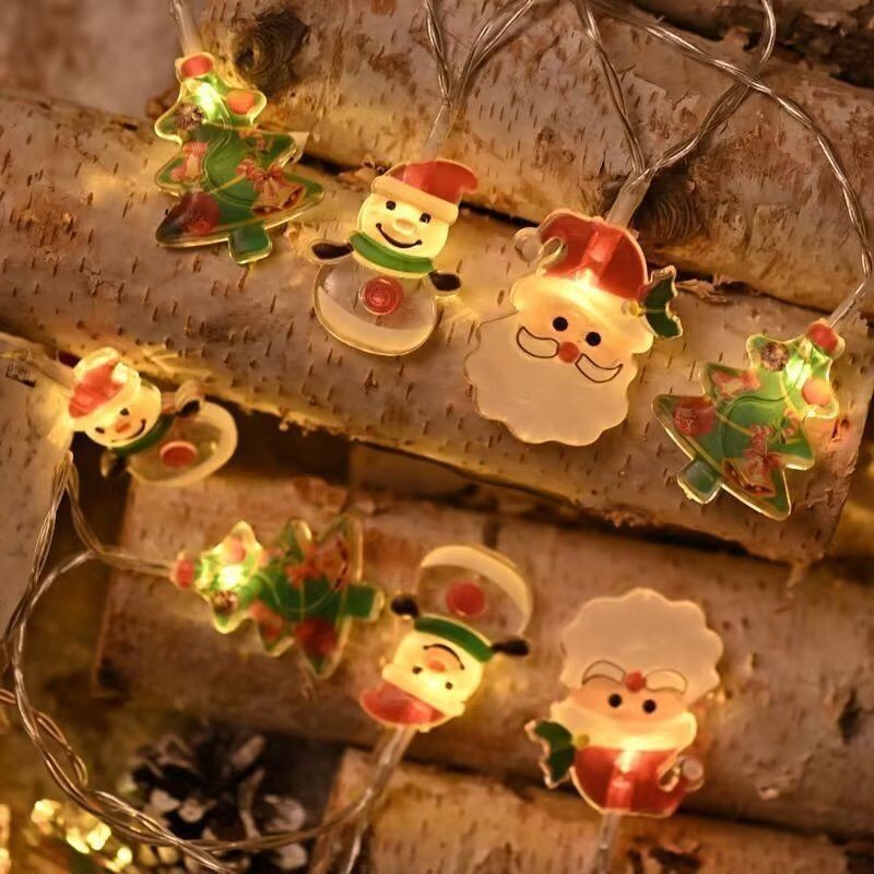 Dây đèn Giáng sinh vui vẻ 10-LED 1.5M - Ông già Noel, Người tuyết, Cây Giáng sinh - Đèn vòng hoa chạy bằng pin