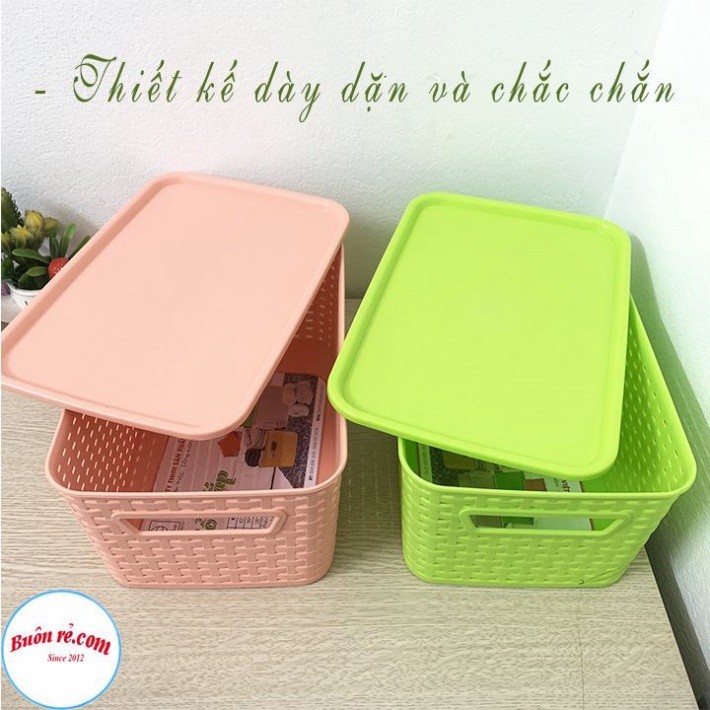 Giỏ nhựa có nắp Hàn Quốc 3 size Việt Nhật, giỏ đựng đồ đa năng tiết kiệm không gian (3386-3387-3388) - Buôn rẻ 01256 Bab