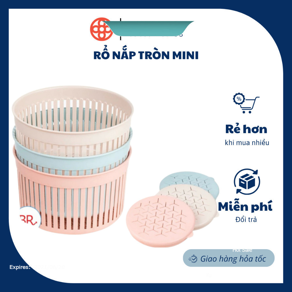 Rổ nắp tròn mini, Rổ đựng đồ thoáng khí, đựng đồ cho bé có nắp đậy tiện dụng Việt Nhật cao cấp 3396
