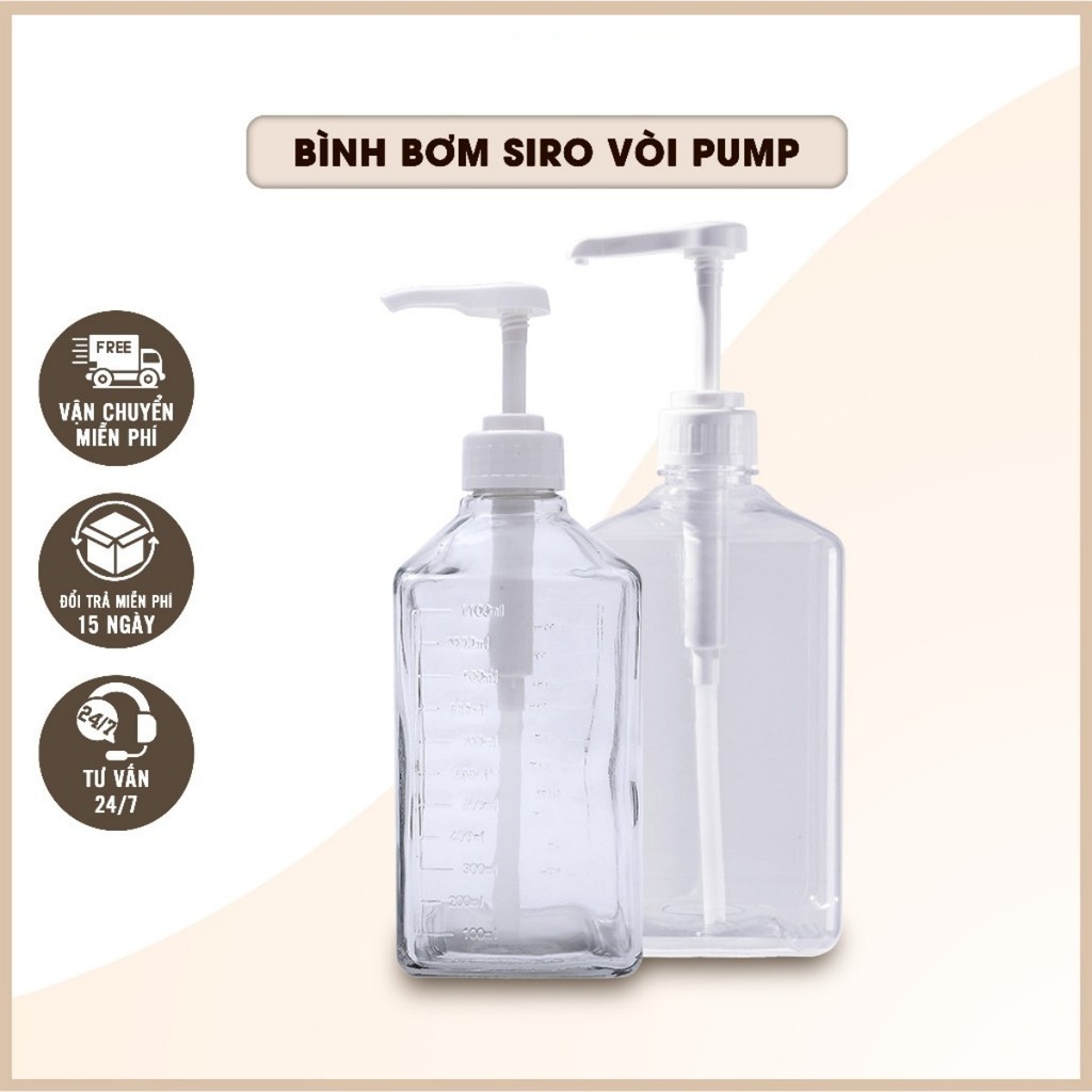 Bình bơm đường, siro thủy tinh có vòi Pump 600ml/800ml/1000ml /1100ml, 1600ml - Thiết bị máy móc pha chế FE123