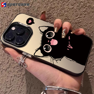 Ốp điện thoại hình mèo đen mát mẻ hoạt hình dễ thương cho OPPO Reno 12 Pro 12F 11F 11 Pro 10 Pro Plus 9 Pro 8 Pro 8T 8Z 7Z 7 Pro Lite 6 Pro 5F 5 Lite 5G 4G Trái tim nhỏ dễ thương mềm mại Nắp lưng