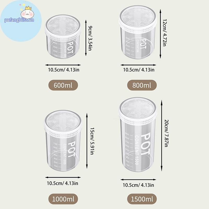 Pufangbliss Ngũ cốc nhà bếp Hộp kín Hộp đựng đồ ăn nhẹ trong suốt Hộp đựng ngũ cốc và ngũ cốc Hộp đựng kín VN