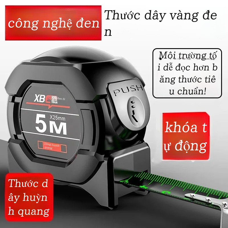 Thước dây huỳnh quang 25MM, tự khóa 5-10 mét mà không bị bật lại, thang đo chính xác, bền và thiết thực