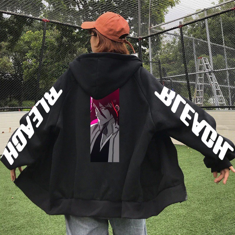 Bleach Anime Dây Kéo Áo Khoác Zip Up Áo Đồ Họa Thời Trang Y2K Dạo Phố Dây Kéo Áo Khoác Nữ