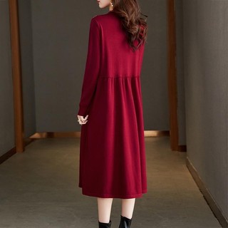 Mùa Thu Đông Dài Tay Đầm Dệt Kim Size Lớn Áo Len Dài Over-the-Knee Mùa Đông Dày
