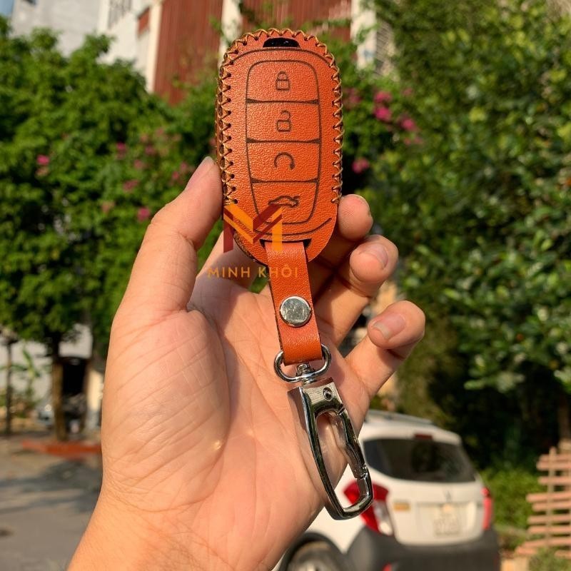 Bao da chìa khoá bọc ốp chìa khoá xe ô tô Huyndai Accent, Elantra  4 nút bấm da bò thật, khâu thủ công