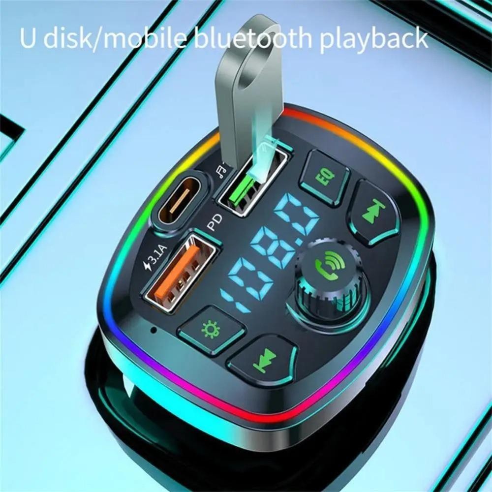 Máy nghe nhạc MP3 trên ô tô YRBWD, Bộ phát FM Bluetooth điện áp thời gian thực sạc nhanh, Bộ phát FM rảnh tay đa chức năng Bluetooth 5.0 không dây đa chức năng
