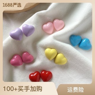 Phong cách Nhật Bản ngọt ngào retro màu sắc đồng nhất phụ kiện nhựa hình trái tim DIY bông tai đinh tai kẹp tai bán buôn