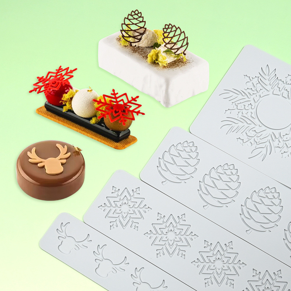 Giáng Sinh Series Thảm Ren Silicon Trang Trí Thực Phẩm, Khuôn Nướng DIY Họa Tiết Bông Tuyết/Cây/Cánh Hoa