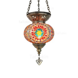 Kích Thước Lớn Thổ Nhĩ Kỳ Khảm Mặt Dây Chuyền Đèn Vintage Art Deco Thủ Công Trần Treo Đèn Kính Nhiều Màu Sắc Lãng Mạn Đèn