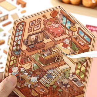 Enwei 3 Cái [Mở Hôm Nay Hai Series] Nhãn Dán Tạp Chí Dễ Thương Nhãn Dán Chống Thấm Nước Giấy Thêu Sò Chất Liệu Sổ Lưu Niệm Bộ