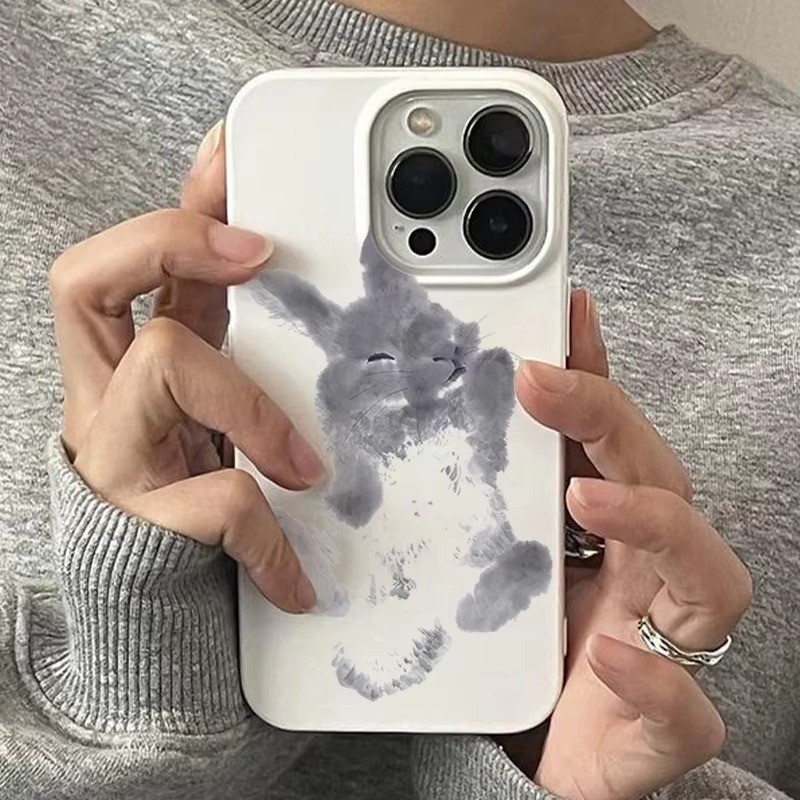 Mực Và Rửa Tranh Thỏ Thiết Kế Nghệ Thuật Ốp Lưng Điện Thoại Cho iPhone 16 15 Pro Max 11 12 13 14 Pro Plus 16E Silicon Mềm Chống Sốc Bảo Vệ