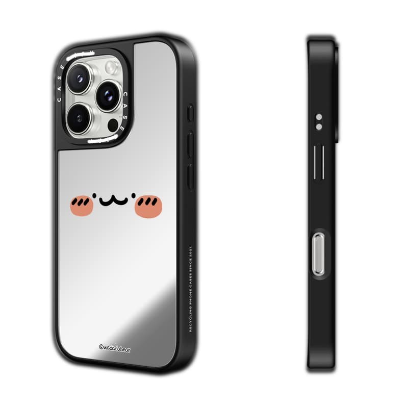 CASECASE X Wadadabear Happy Smile Case Hút từ tính Vỏ iPhone Gương đen & bạc IPhone 16 15 14 13 12 Pro Max Plus Ốp lưng cứng có hộp khắc logo
