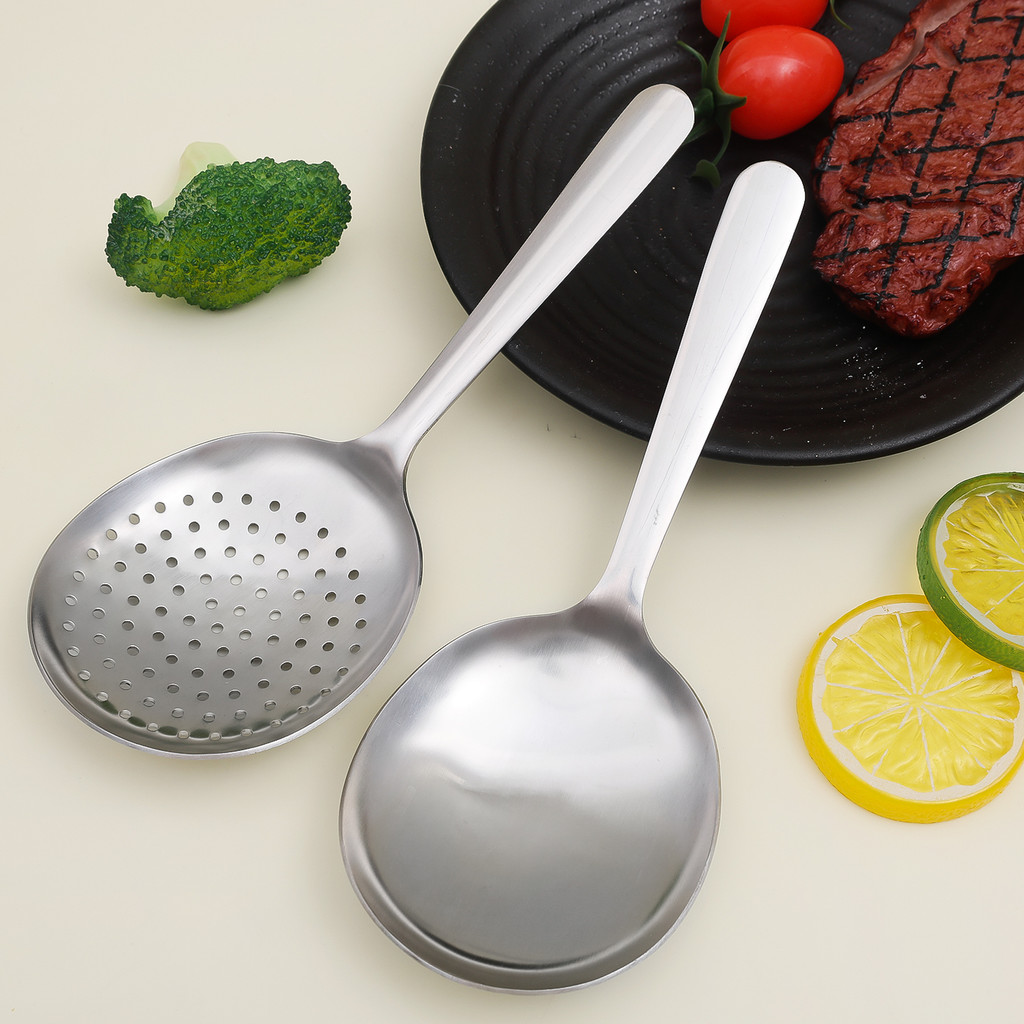 Muỗng & Dụng cụ lọc gạo bằng thép không gỉ 2 trong 1 - Dụng cụ nấu ăn có tay cầm tiện dụng, Thép 201 thương mại dùng cho nhà hàng / gia đình, Máy rửa chén an toàn (Gói 1 / 3 / 5)