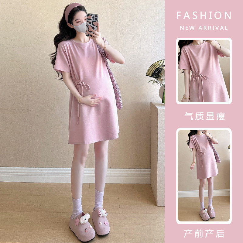 Trang phục bà bầu mùa hè, váy cà vạt dáng rộng style Hàn Quốc