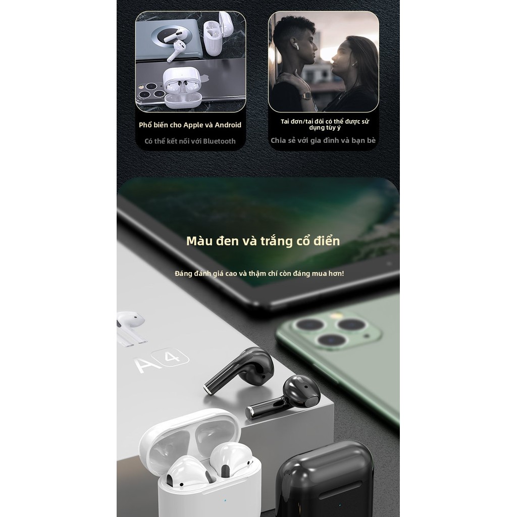 Tai Nghe Bluetooth Pro4 | Tai Nghe Không Dây Bán Trong Tai Mini Siêu Pin - Chống Ồn Hiệu Quả - Âm Thanh Sống Động - Đề Kháng Nước