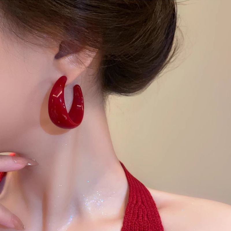 Bông tai hình chữ C màu xanh phong cách Hồng Kông dành cho nữ