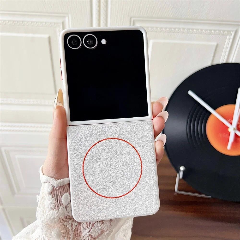 Ốp Điện Thoại Da PU Cứng Chống Sốc Cho Samsung Galaxy Z Flip 7 6 5 Flip7 Flip6 Flip5 5G Vỏ Bảo Vệ