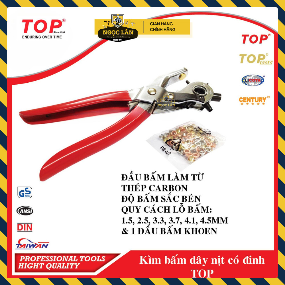 [Chính hãng TOP] Kìm bấm lỗ dây nịt, thắt lưngTOP kèm 100 khoen, bấm lỗ từ 1,5-2.5-3.3-4.1-4.5mm