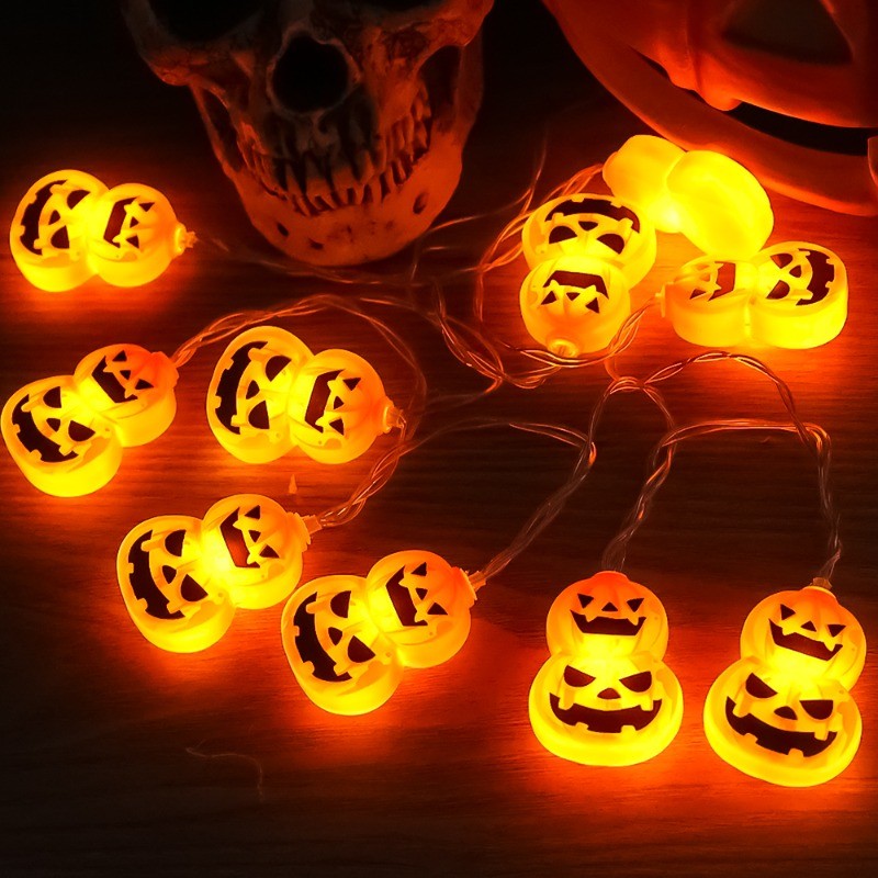 Đèn Halloween chạy bằng pin - 10 Phụ kiện bí ngô & ma đầy màu sắc, Đèn dây nhựa bền 1,5M để trang trí bàn / tường / cây, không cần dây