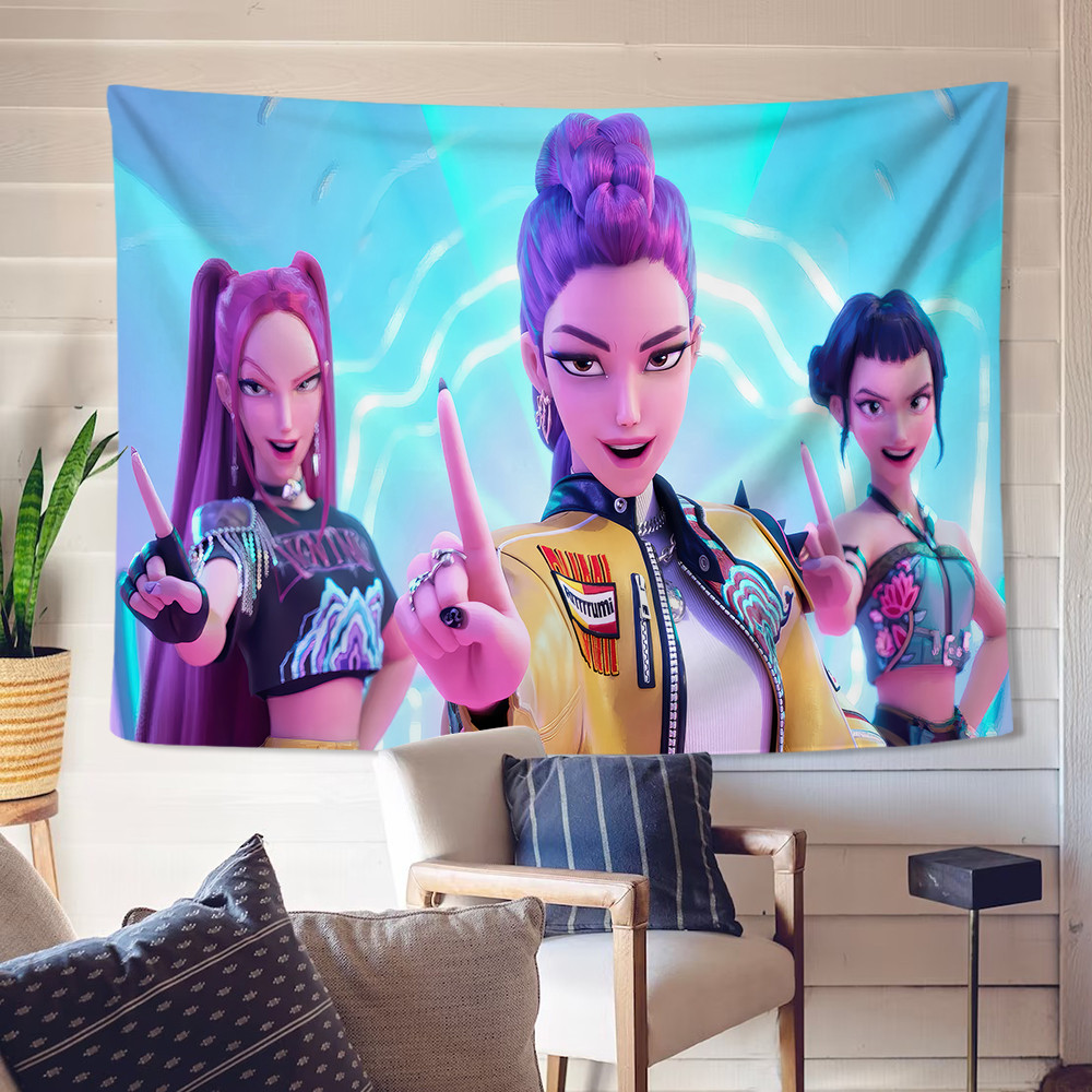 KPop Demon Hunters Tấm thảm treo tường có kẹp Tấm thảm Polyester Treo tường phòng ngủ