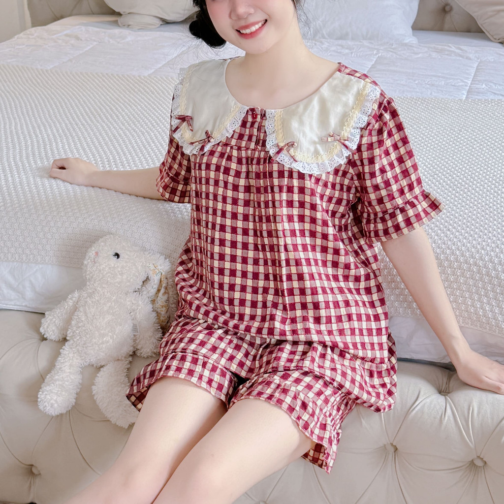 Đồ Bộ Ngủ Nữ Pijama Mặc Nhà Mùa Hè Chất Đũi Mềm Siêu Mát Cao Cấp Phối Nơ Dễ Thương - PONA