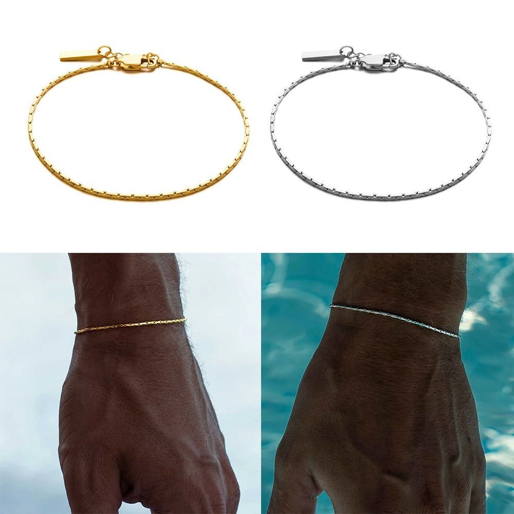 Vòng tay HOBBYIN màu vàng bạc từ thép không gỉ, thiết kế tối giản, phù hợp cho nam và nữ