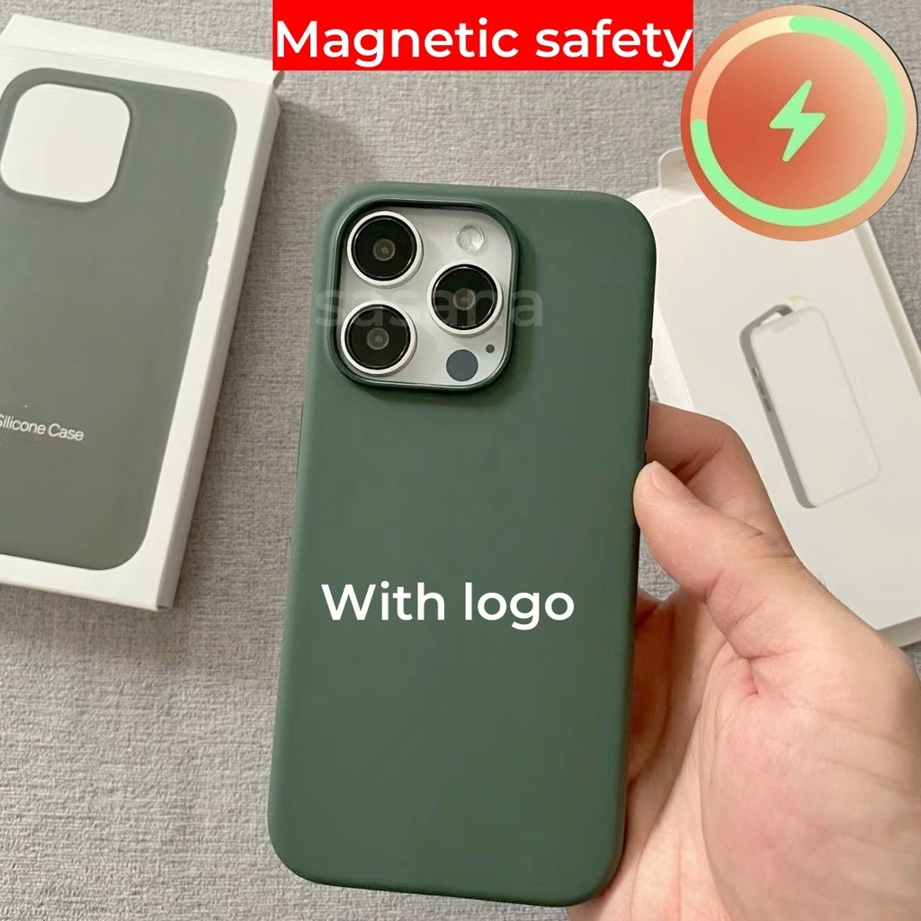 Silicone lỏng từ tính màu xanh lá cây cho iphone 16 / 15 / 14 / 13 / 12 / Pro / Pro Max / plus / mini Vỏ điện thoại chất lượng cao Hoạt hình bật lên