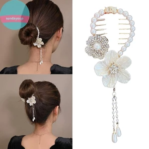 Sund Camellia sel Ngọc Trai Đuôi Ngựa Kẹp Tóc Cố Định Vuốt Nữ Bun Barrettes Kẹp Tóc Phụ Kiện Tóc Mũ VN