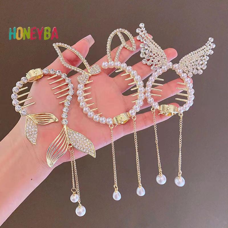 < Honeyba > Thuốc vuốt tóc thanh lịch Khóa đuôi ngựa Khóa đuôi ngựa Ngọc trai đính đá ngọc trai sel Kẹp băng đô Mũ đội đầu