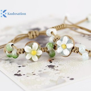 Kudosation Handmade Lá Hướng Dương Vòng Tay Gốm Boho Có Thể Điều Chỉnh Trang Sức Cho Nữ Vintage Dân Tộc Quà Tặng