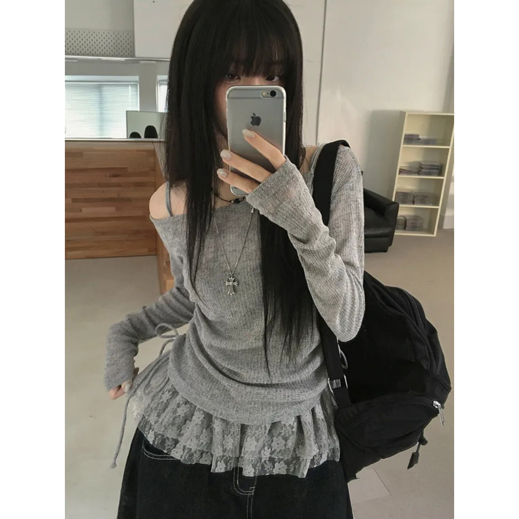 Bộ đồ hai mảnh ren xếp li Milyfashion Bowknot + Sling Pure Desire Long @ -